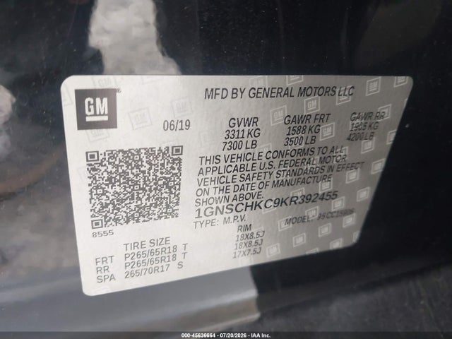 Chevrolet Suburban Lt 2019 1GNSCHKC9KR392455 Image 9