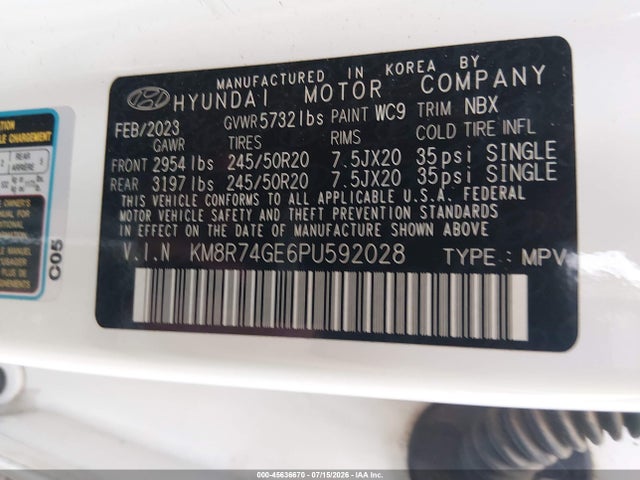 45636670 :رقم المزاد ، KM8R74GE6PU592028 vin ، 2023 Hyundai Palisade Calligraphy مزاد بيع