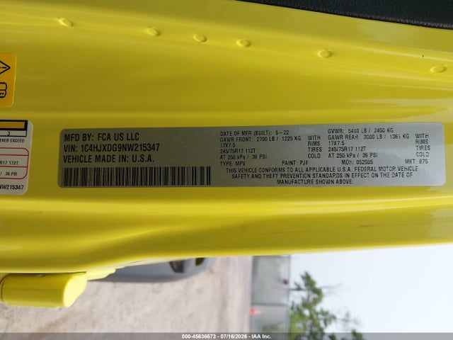 45636673 :رقم المزاد ، 1C4HJXDG9NW215347 vin ، 2022 Jeep Wrangler Unlimited Sport S 4x4 مزاد بيع