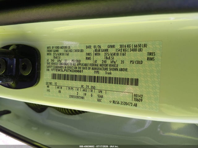 Продаж на аукціоні авто 2026 Ford F-150 Xlt, vin: 1FTEW3LPXTKD09661, номер лоту: 45636682