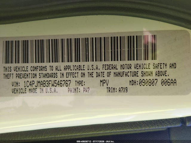 Aukcja sprzedaży 2015 Jeep Cherokee Sport, vin: 1C4PJMAB3FW546767, numer aukcji: 45636712