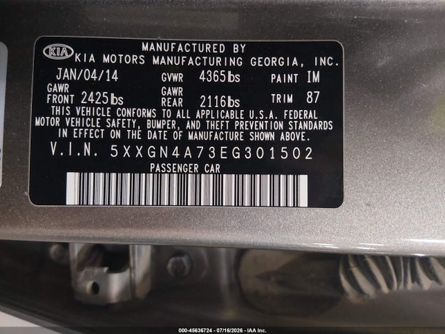 KIA OPTIMA EX 2014 5XXGN4A73EG301502 Image 9