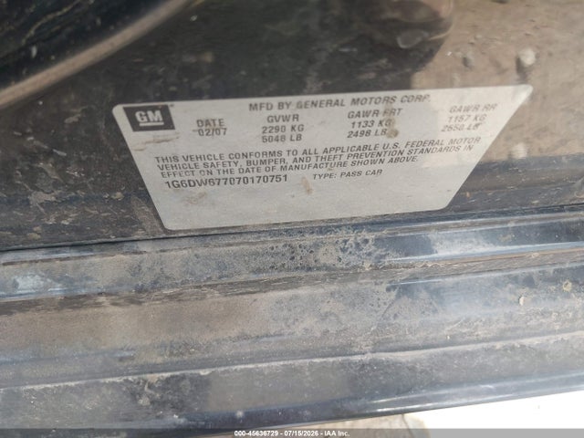 2007 Cadillac Sts V6 მანქანა იყიდება აუქციონზე, vin: 1G6DW677070170751, აუქციონის ნომერი: 45636729