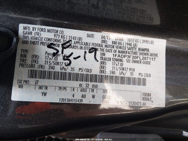 Ford FOCUS SE 2015 1FADP3F20FL287117 Image 9