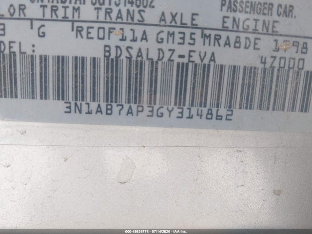 45636778 :رقم المزاد ، 3N1AB7AP3GY314862 vin ، 2016 Nissan Sentra Sv مزاد بيع