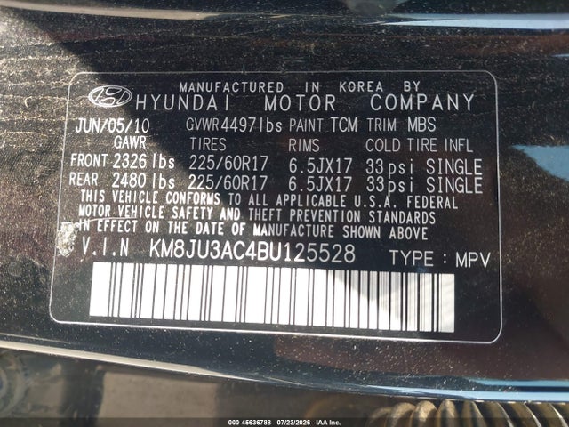 Aukcja sprzedaży 2011 Hyundai Tucson Gls, vin: KM8JU3AC4BU125528, numer aukcji: 45636788