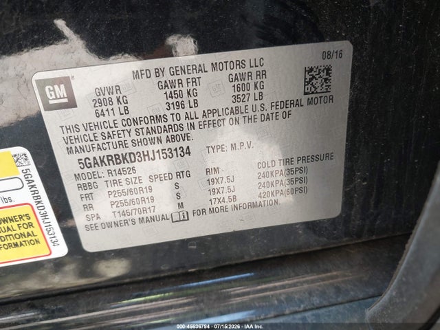 Aukcja sprzedaży 2017 Buick Enclave Leather, vin: 5GAKRBKD3HJ153134, numer aukcji: 45636794