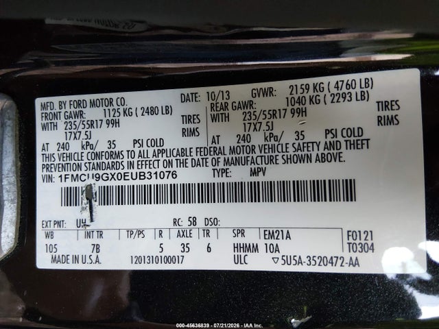 Ford ESCAPE SE 2014 1FMCU9GX0EUB31076 Image 9