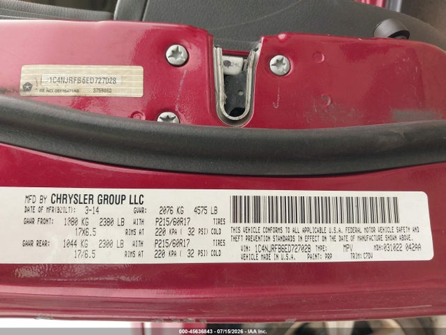 Продажа на аукционе авто 2014 Jeep Patriot Latitude, vin: 1C4NJRFB6ED727028, номер лота: 45636843