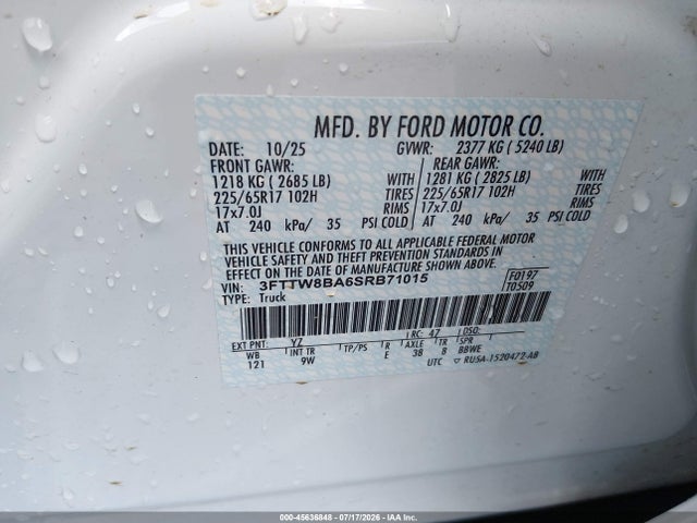 Продажа на аукционе авто 2025 Ford Maverick Xl, vin: 3FTTW8BA6SRB71015, номер лота: 45636848