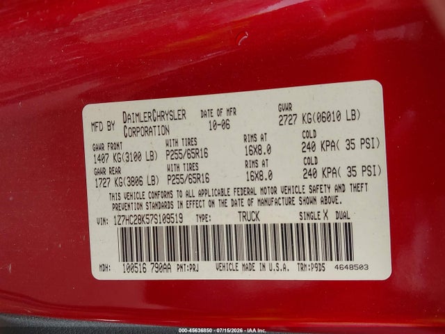 Aukcja sprzedaży 2007 Mitsubishi Raider Ls, vin: 1Z7HC28K57S109519, numer aukcji: 45636850