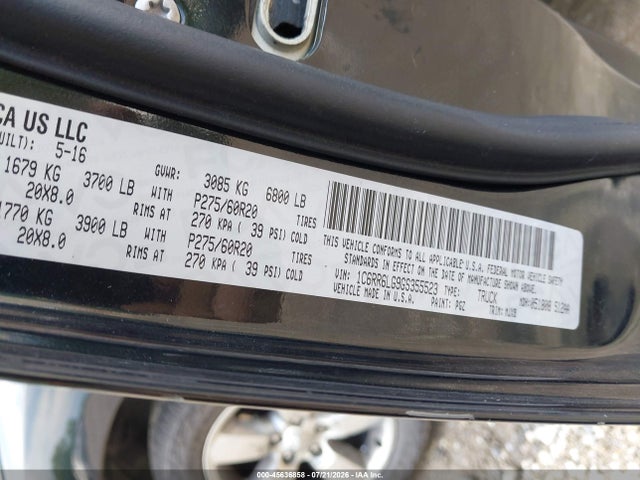 Aukcja sprzedaży 2016 Ram 1500 Slt, vin: 1C6RR6LG9GS355523, numer aukcji: 45636858