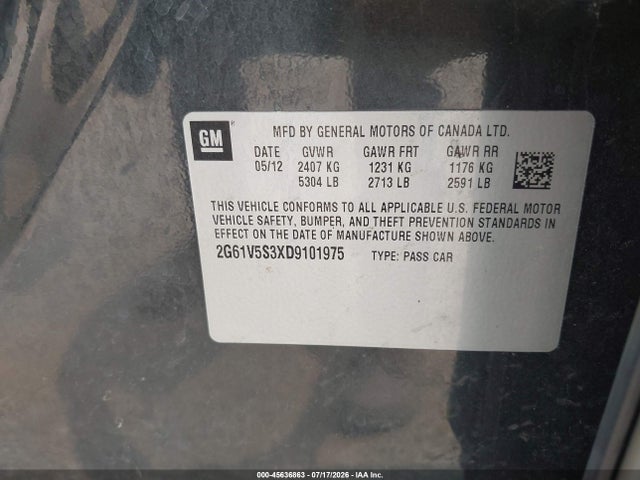 45636863 :رقم المزاد ، 2G61V5S3XD9101975 vin ، 2013 Cadillac Xts Platinum مزاد بيع