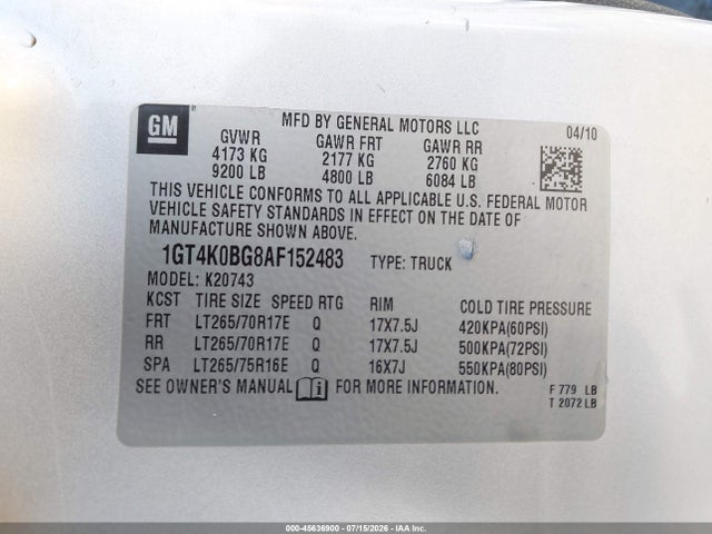 2010 Gmc Sierra 2500hd Sle მანქანა იყიდება აუქციონზე, vin: 1GT4K0BG8AF152483, აუქციონის ნომერი: 45636900