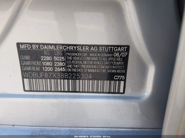 Aukcja sprzedaży 2008 Mercedes-benz E 350 4matic, vin: WDBUF87X38B225304, numer aukcji: 45636919