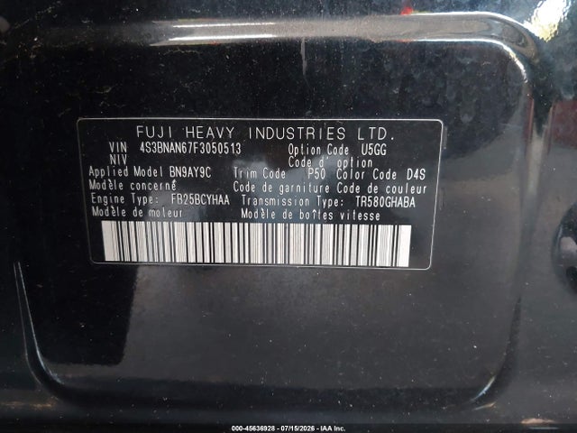 Продажа на аукционе авто 2015 Subaru Legacy 2.5i Limited, vin: 4S3BNAN67F3050513, номер лота: 45636928