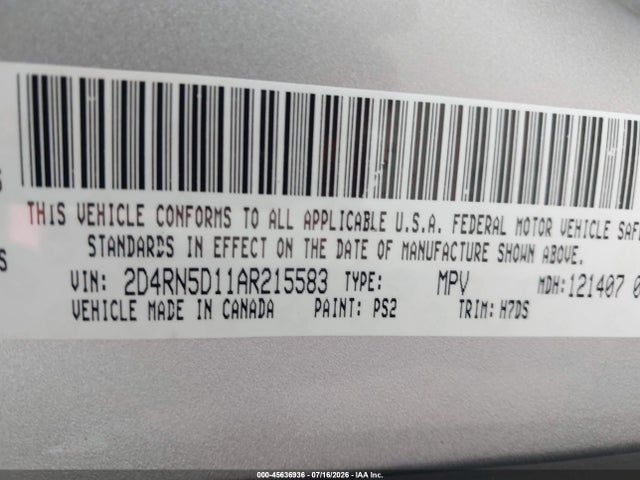 Продажа на аукционе авто 2010 Dodge Grand Caravan Sxt, vin: 2D4RN5D11AR215583, номер лота: 45636936