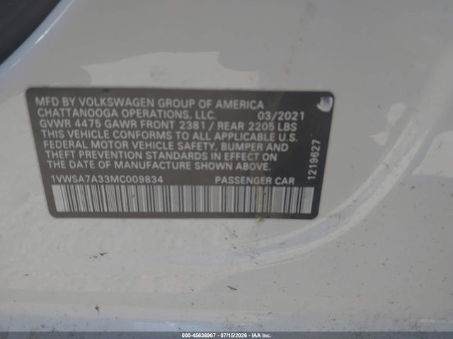 1VWSA7A33MC009834 Volkswagen Passat 2.0t Se