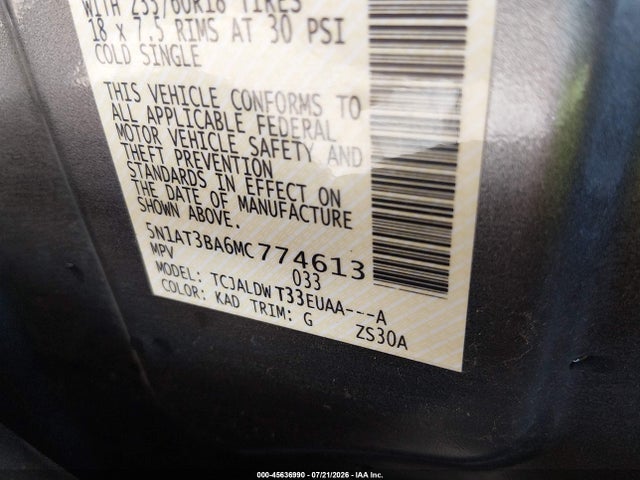 5N1AT3BA6MC774613 Nissan Rogue Sv Fwd