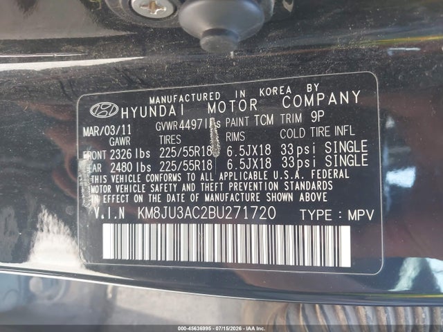 Продажа на аукционе авто 2011 Hyundai Tucson Limited, vin: KM8JU3AC2BU271720, номер лота: 45636995