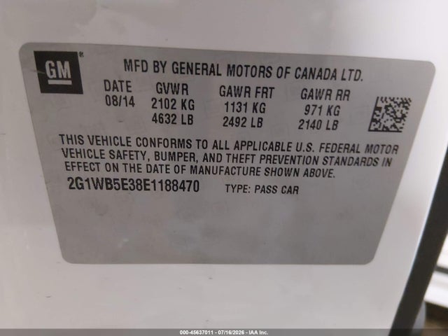 Продаж на аукціоні авто 2014 Chevrolet Impala Limited Lt, vin: 2G1WB5E38E1188470, номер лоту: 45637011