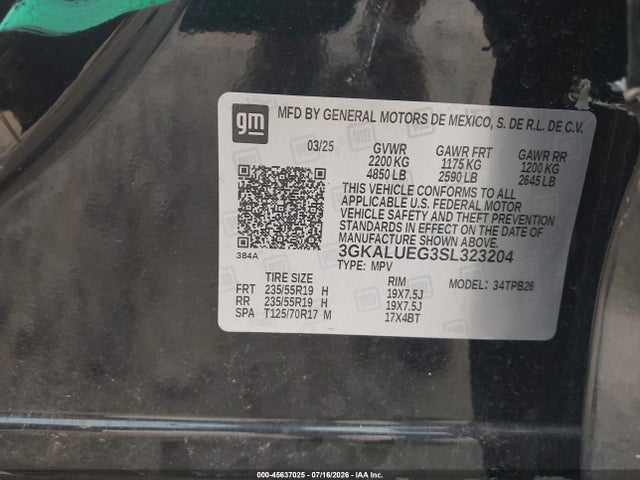 Aukcja sprzedaży 2025 Gmc Terrain Awd Elevation, vin: 3GKALUEG3SL323204, numer aukcji: 45637025