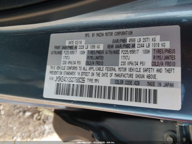 Продажа на аукционе авто 2016 Mazda Cx-5 Touring, vin: JM3KE4CY2G0788039, номер лота: 45637047