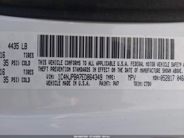 1C4NJPBA7ED864349 Jeep Patriot Sport