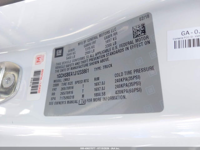 Chevrolet Colorado Wt 2018 1GCHSBEA1J1233861 Image 9