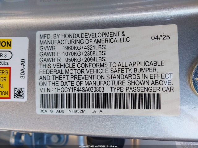 Honda ACCORD SE 2025 1HGCY1F44SA030803 Image 9