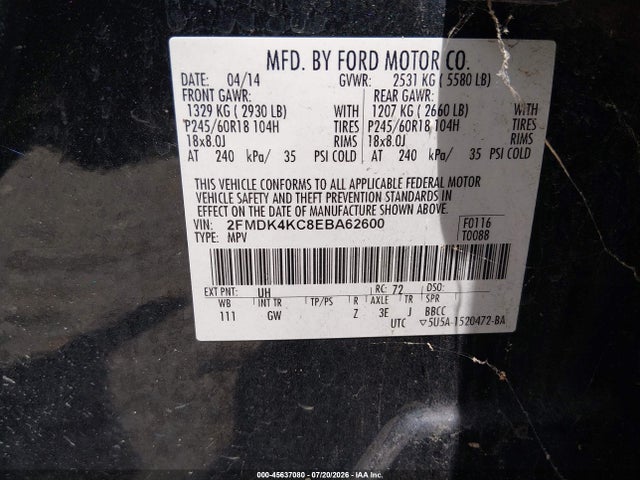 Aukcja sprzedaży 2014 Ford Edge Limited, vin: 2FMDK4KC8EBA62600, numer aukcji: 45637080