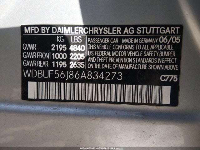 Продажа на аукционе авто 2006 Mercedes-benz E 350, vin: WDBUF56J86A834273, номер лота: 45637090
