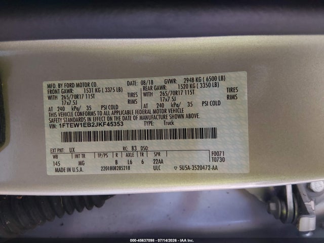 1FTEW1EB2JKF45353 Ford F-150 Xlt