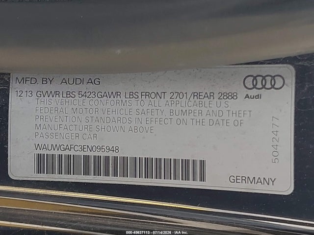 Продаж на аукціоні авто 2014 Audi A7 3.0t Premium Plus, vin: WAUWGAFC3EN095948, номер лоту: 45637113