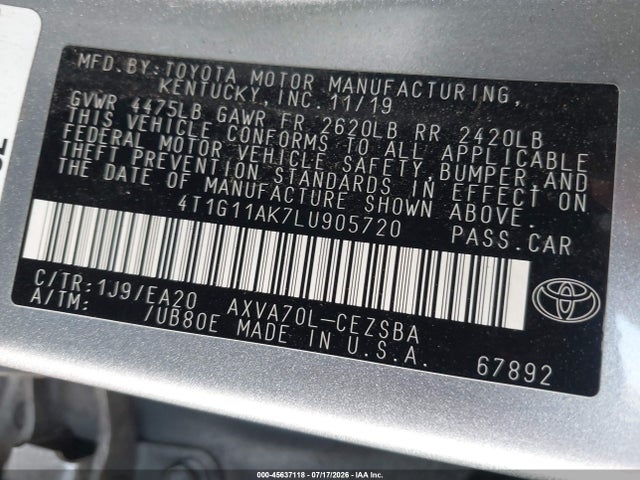 Toyota CAMRY SE 2020 4T1G11AK7LU905720 Image 9