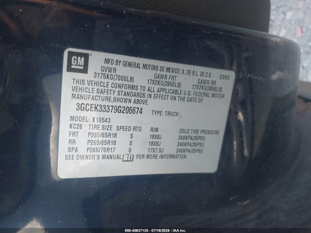 Продаж на аукціоні авто 2009 Chevrolet Silverado 1500 Ltz, vin: 3GCEK33379G206674, номер лоту: 45637128