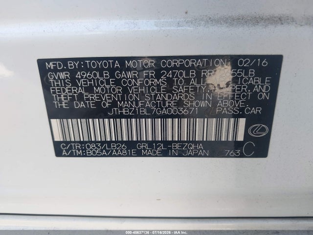 Продажа на аукционе авто 2016 Lexus Gs 350 F Sport, vin: JTHBZ1BL7GA003671, номер лота: 45637136