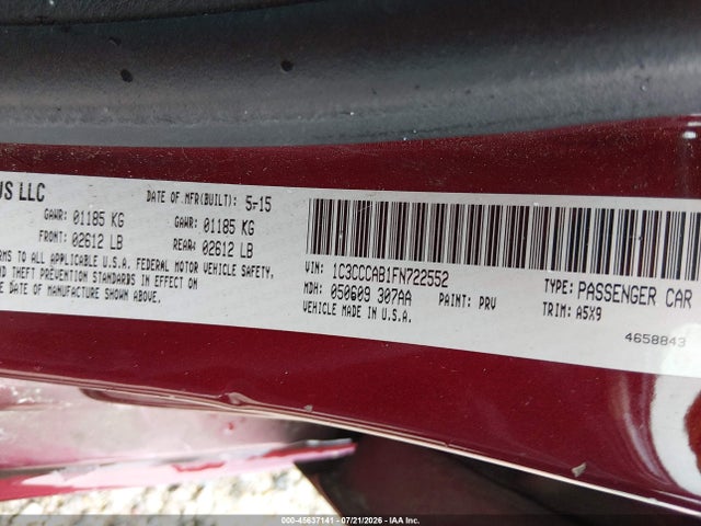 Продажа на аукционе авто 2015 Chrysler 200 Limited, vin: 1C3CCCAB1FN722552, номер лота: 45637141