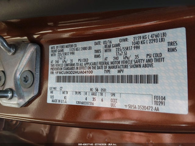 Ford ESCAPE SE 2017 1FMCU9GD2HUA04100 Image 9