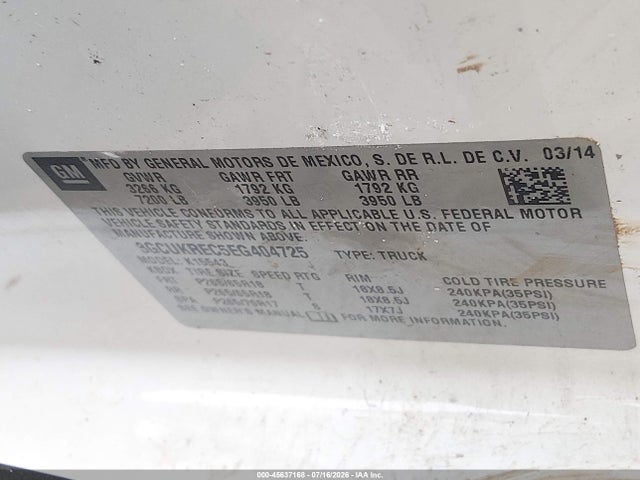 Продажа на аукционе авто 2014 Chevrolet Silverado 1500 Lt, vin: 3GCUKREC5EG404725, номер лота: 45637168