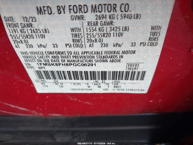 Ford Explorer Limited 2023 1FMSK8FH8PGC06291 Image 9