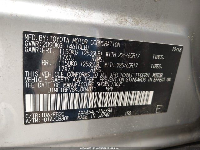 Toyota RAV4 LE 2019 JTMF1RFV8KJ004812 Image 9