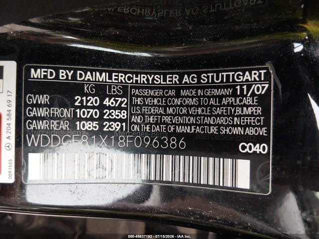 Aukcja sprzedaży 2008 Mercedes-benz C 300 Sport 4matic, vin: WDDGF81X18F096386, numer aukcji: 45637192