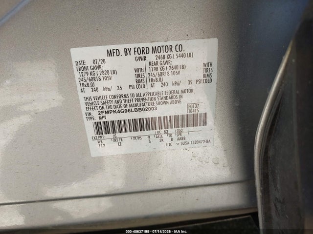 Ford EDGE SE 2020 2FMPK4G96LBB02003 Image 9
