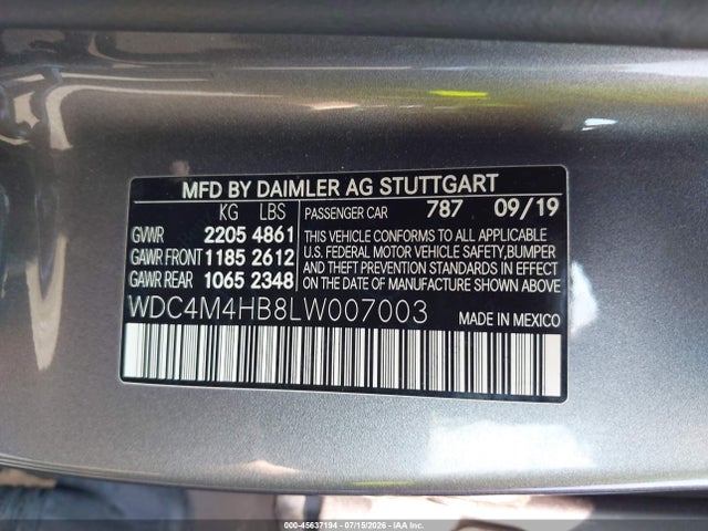 2020 Mercedes-benz Glb 250 4matic მანქანა იყიდება აუქციონზე, vin: WDC4M4HB8LW007003, აუქციონის ნომერი: 45637194