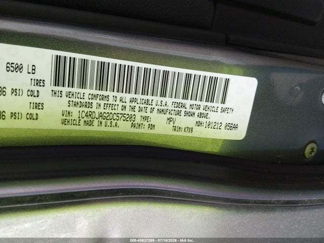 2013 Dodge Durango Sxt მანქანა იყიდება აუქციონზე, vin: 1C4RDJAG2DC575203, აუქციონის ნომერი: 45637269
