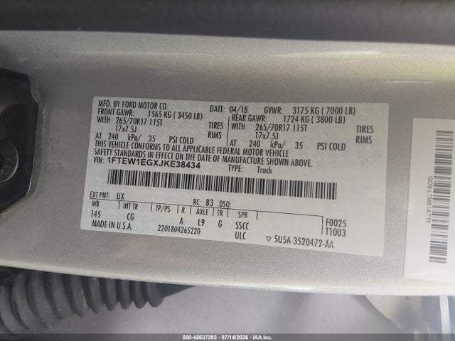 1FTEW1EGXJKE38434 Ford F-150 Xl