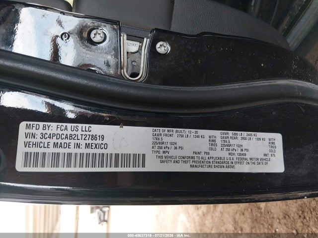 3C4PDCAB2LT278619 Dodge Journey Se Value