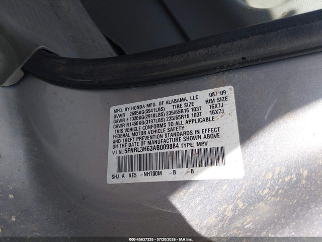 Aukcja sprzedaży 2010 Honda Odyssey Ex-l, vin: 5FNRL3H63AB009884, numer aukcji: 45637325