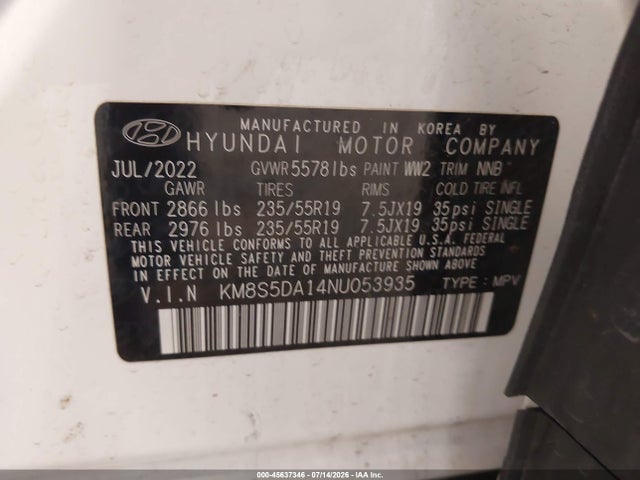 KM8S5DA14NU053935 Hyundai Santa Fe Hybrid Limited